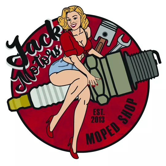 tiny★girl STICKER 10 YEARS JACK MOTORS RETRO GIRL RED - Jack Motors